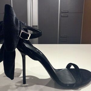 Zara Black Velvet Heels with Bow Detail